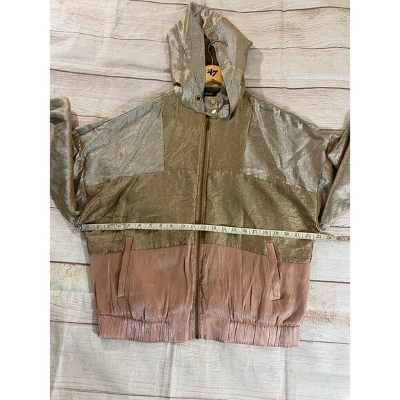 Zara Basic Women's Metaic Color Block Light Weight Full Zip Hooded Jacket - Medi - Picture 9 of 14